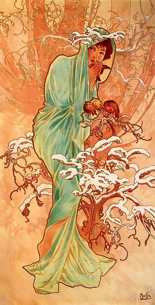 Winter 1896panel Czech Art Nouveau distinct Alphonse Mucha Oil Paintings